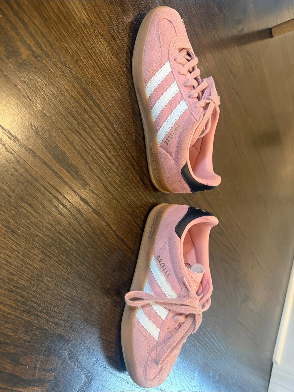 adidas kids Pink Suede Sneakers with White Stripes